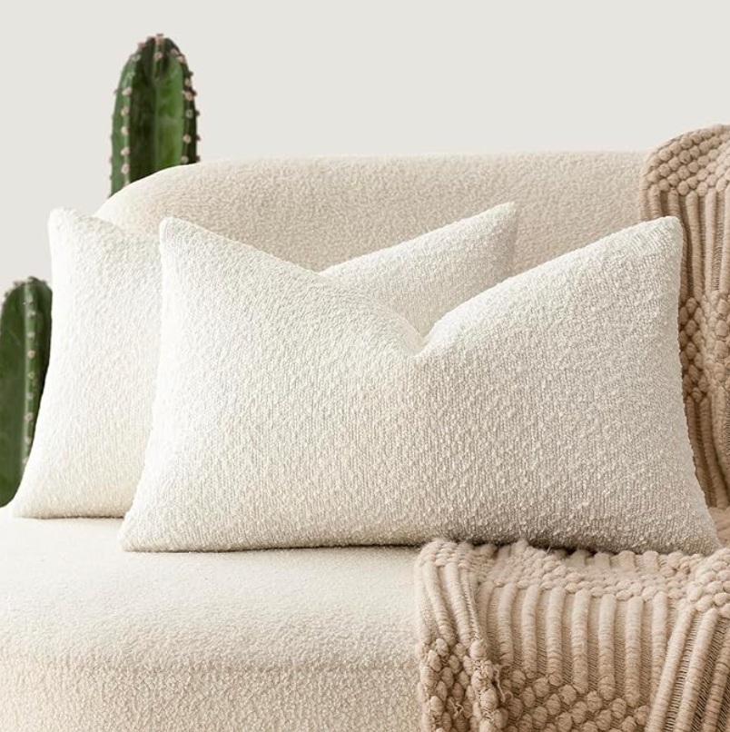 Boucle Lumbar Pillow Covers in White