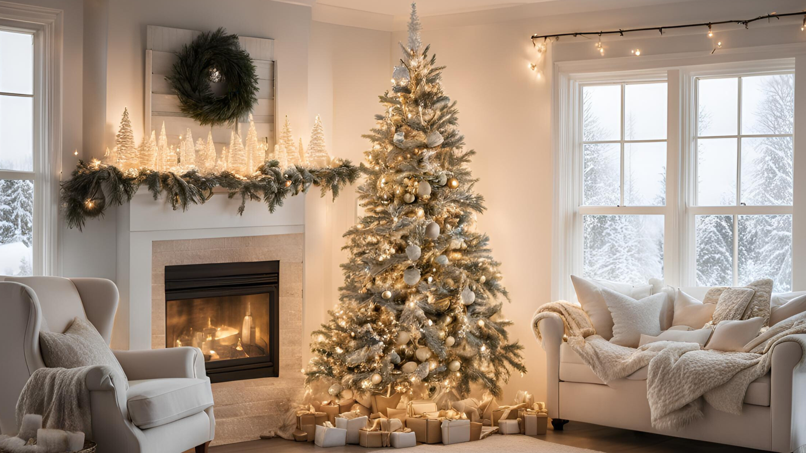 White and Gold Christmas Decor Living Room