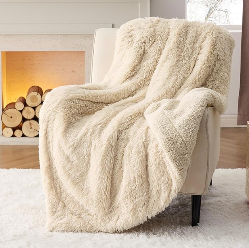 Faux Fir Blanket in Beige